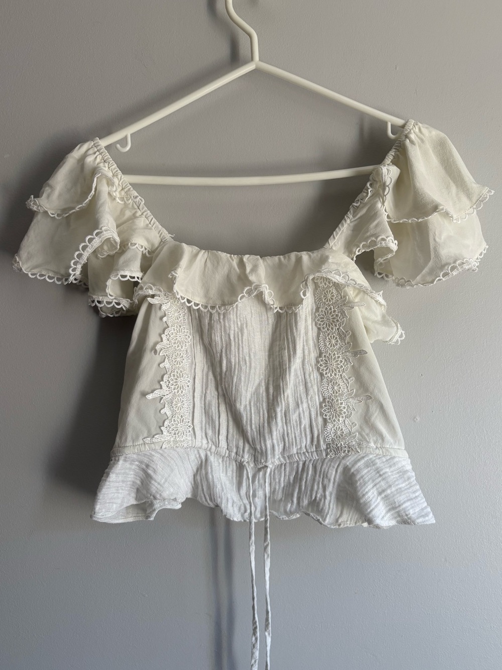 For Love & Lemons White Off The Shoulder Ruffle Peplum Top/Blouse